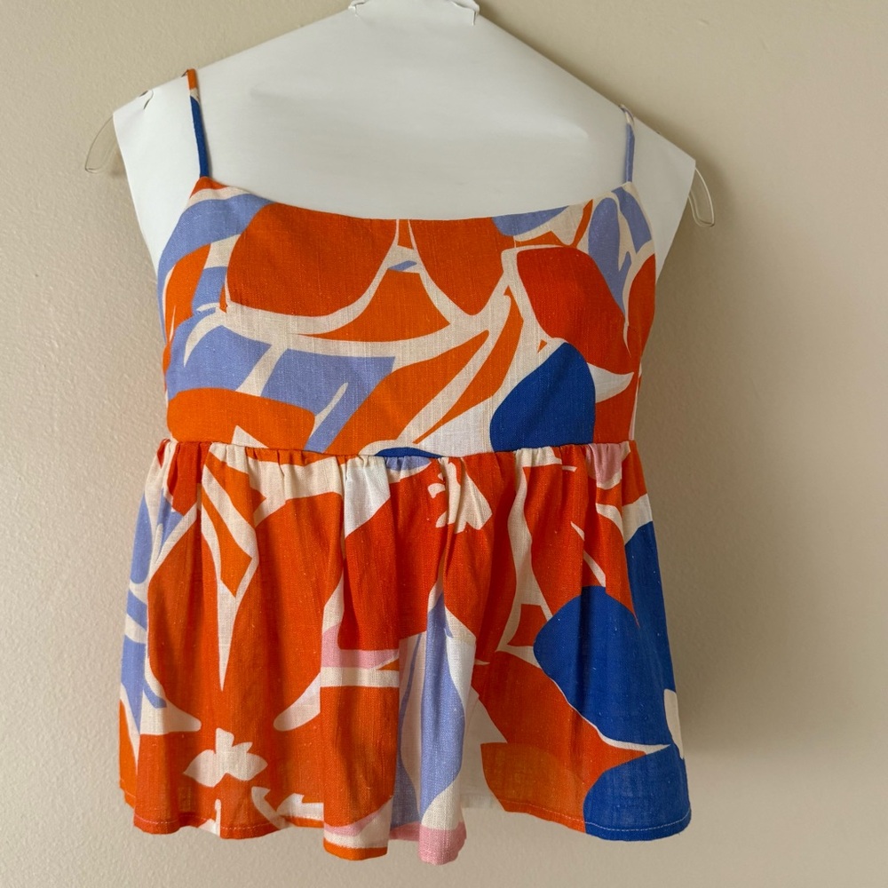 Abstract Orange & Blue babydoll top